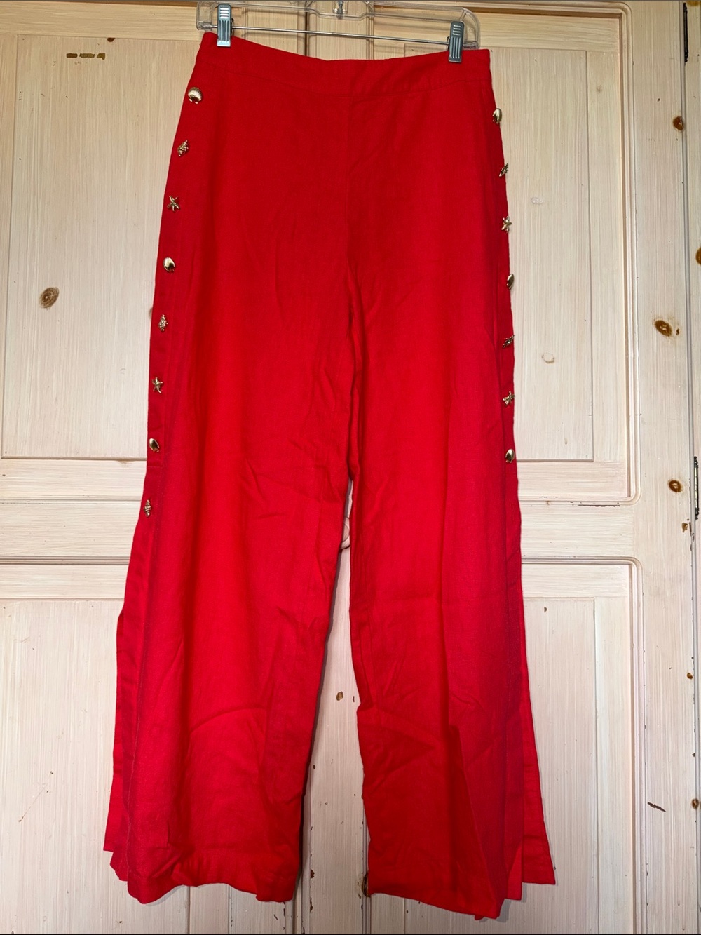 Cynthia Rowley Wide-Leg Pants with Gold Buttons